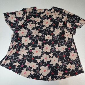 Who What Wear Pink and Black Boxy Short Sleeve Blouse XXL‎